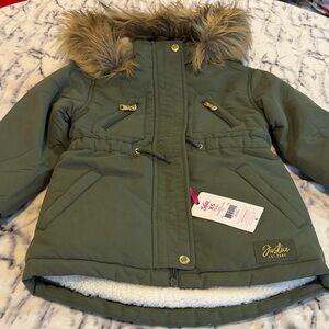 Justice Kids Olive Green Puffer Coat with Faux Fur Hood Size XS(5/6)